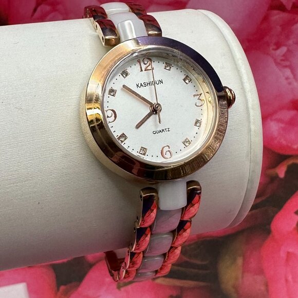 Kashidun Quartz Analog Watch White and Gold-Tone Band – Fresh Battery - Picture 1 of 14